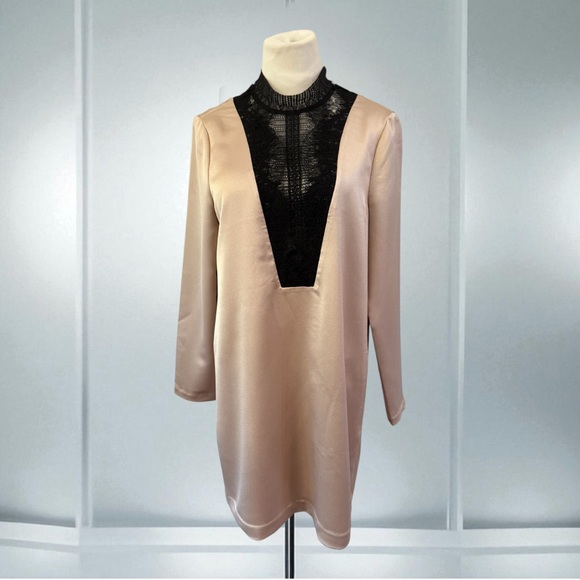 Reiss Gabriel Lace Satin Dress Blush/Black